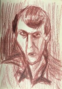 Wojciech Ciesniewski gwasz No4 Autoportret czerwony